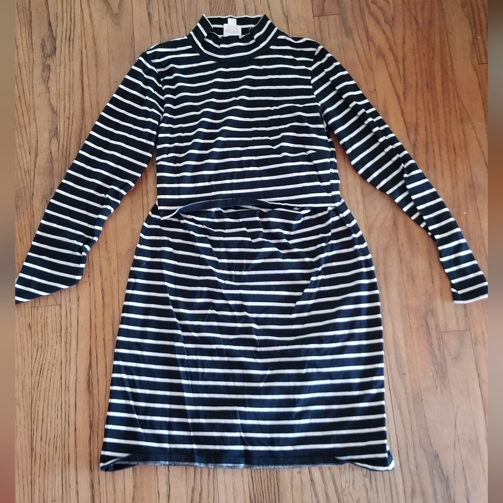 BOOB Design Organic Mockneck Long Sleeve Striped Nursing Dress